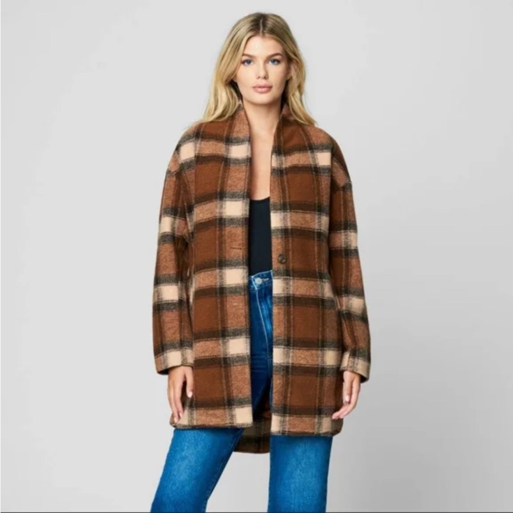 Womens Blank NYC Brown Plaid Coat